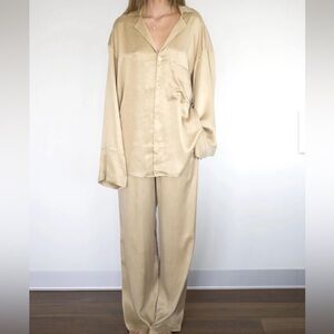 Elegant Cream Satin Pajama Set